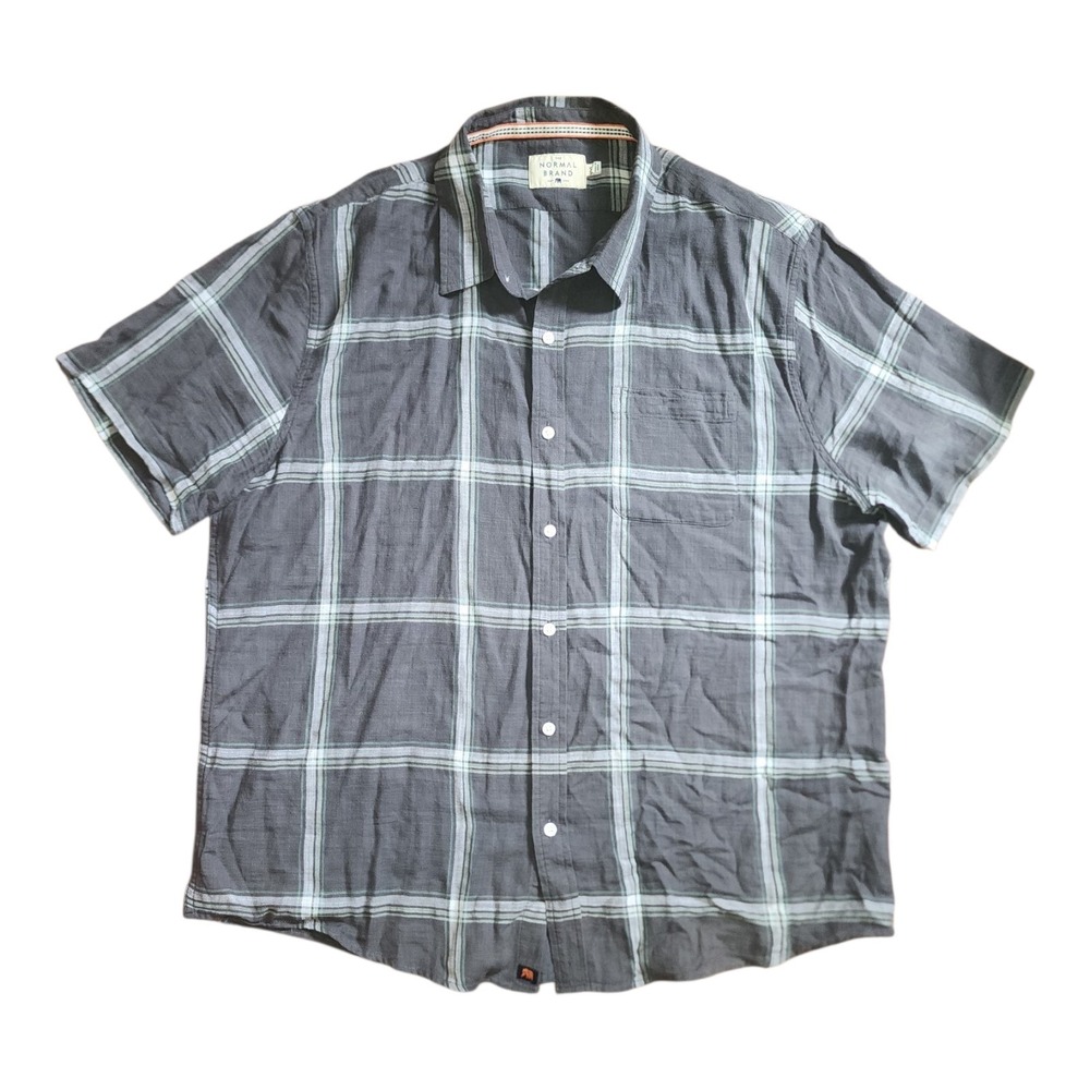 The‎ Normal Brand Shirt Mens Size XXL Gray Plaid Button Front Casual Cotton